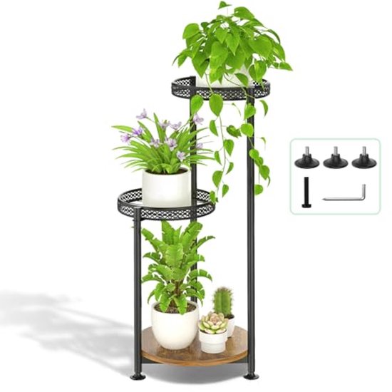 Metalen plantenstandaard, 3 lagen, mobiel plantenrek met wielen, trap stijl metalen bloemen pot houder opslag plank Ladder planten display rek voor binnen buiten balkon tuin Yar,Wit