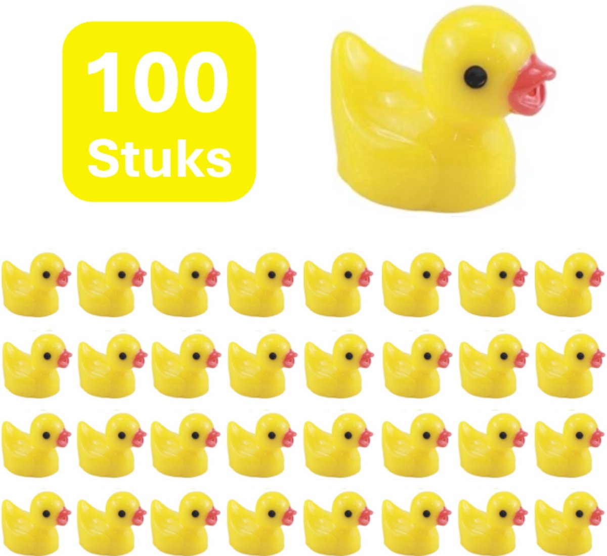 Pradeo - Miniatuur Eendjes - 100 Stuks - Mini - Beeldjes - Hars - Geel - Eendjes - Eenden - Social Media / Instagram / TikTok Trend - Decoratie - Landschap - DIY