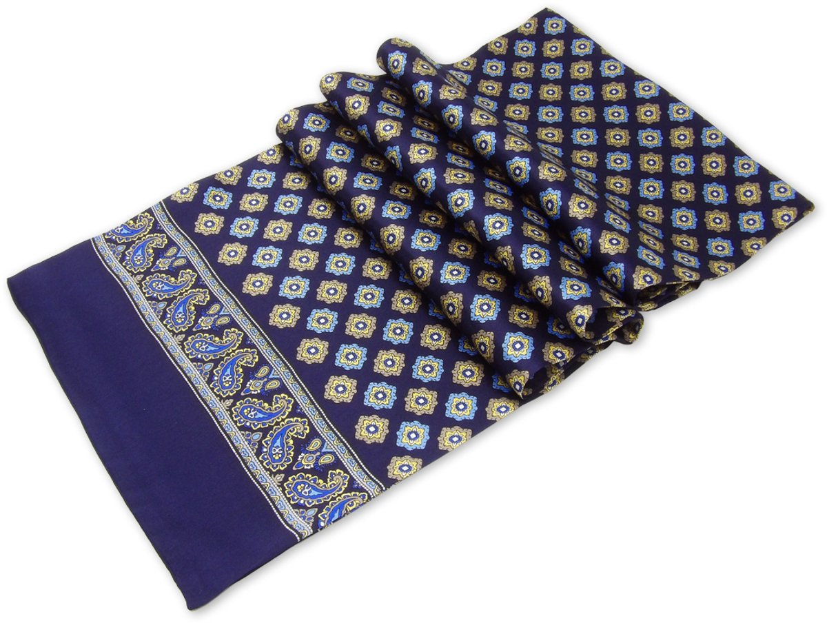Zijden Herensjaal - Luxe Fashion Sjaal van 100% Zijde - Denia Diamond Navy