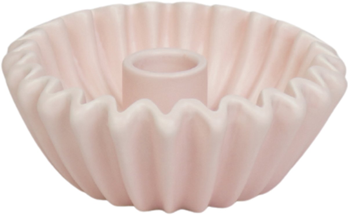 Housevitamin Plissé Kandelaar – Licht Roze – 12×12×4,5 cm – Keramiek – Waaier Kaarshouder 