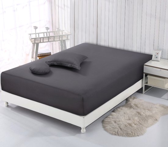 VISION Hoeslaken - 100% katoen - 160x200 cm - Donkergrijs - Tweepersoonsbed - Oekotex gecertificeerd