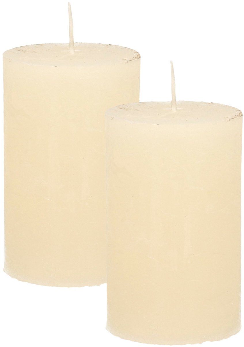 Atmosphera Stompkaars - 2x - ivoor wit - 5 x 8 cm - klein rustiek model - cilinderkaars - kaars Ivoorwit