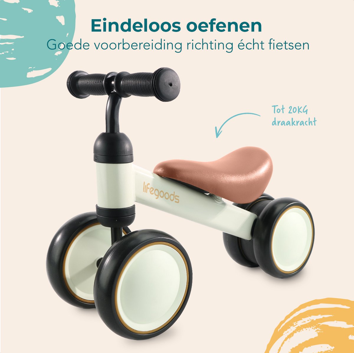 LifeGoods Loopfiets - Speelgoed Vanaf 1 jaar - Jongens en Meisjes - Kinderstep - Loopfietsje - Crème — afbeelding 6