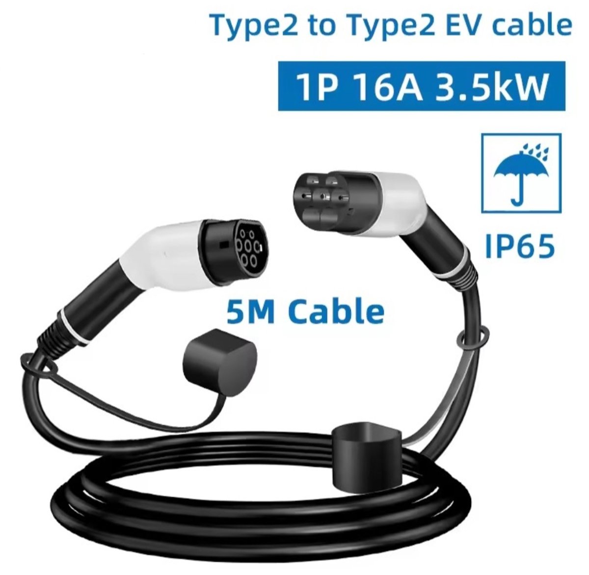 Laadkabel Type 2 | 5m | 3.5kW | Regenbestendig | Thuislader