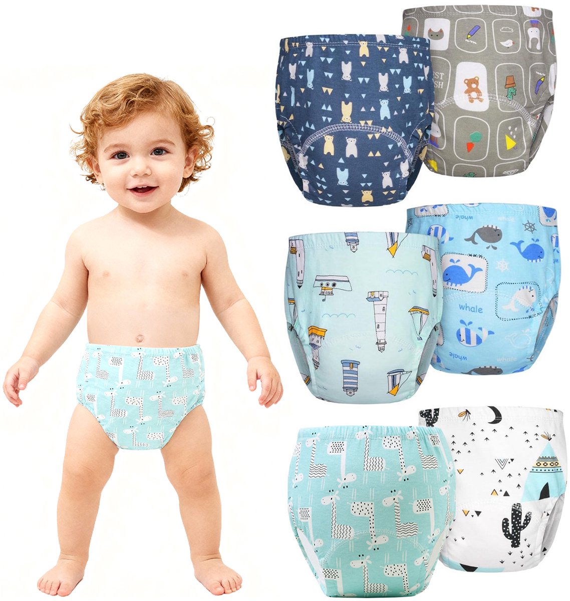 Image of 6-pack baby-trainingsbroekjes - Trainingsbroekjes voor baby's - Ademende katoenen luiers voor kinderen - Wasbaar - Herbruikbaar - Geschikt voor jongens en meisjes - Maat 110