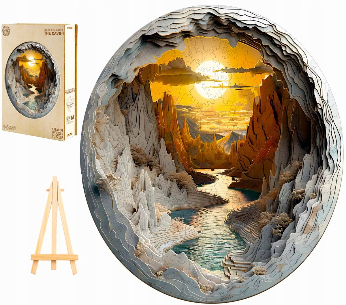 Houten 3D Puzzel Zonsondergang - 300 Stukjes in Houten Kist