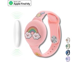 Tracker kind zonder abonnement - Werkt met Apple Find My - Armband kind geschikt voor AirTag - Inclusief Fynda tracker - MFi gecertificeerd door Apple - Onbeperkte lokalisering - Met geluidssignaal - Zonder maandkosten - Regenboog - Fynda