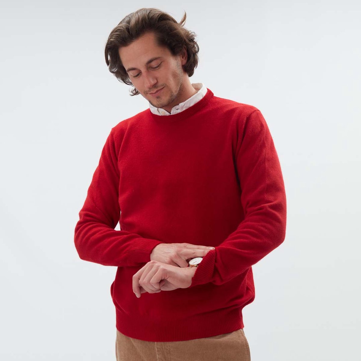 Osborne Knitwear Trui met ronde hals - Sweater heren in Lamswol - Pullover Heren - Dubonnet - XL