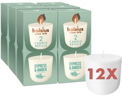 Bolsius - CleanLight - 12 Gegeurde Navullingen - Cypress & Amber - Navulbare Geurkaarsen