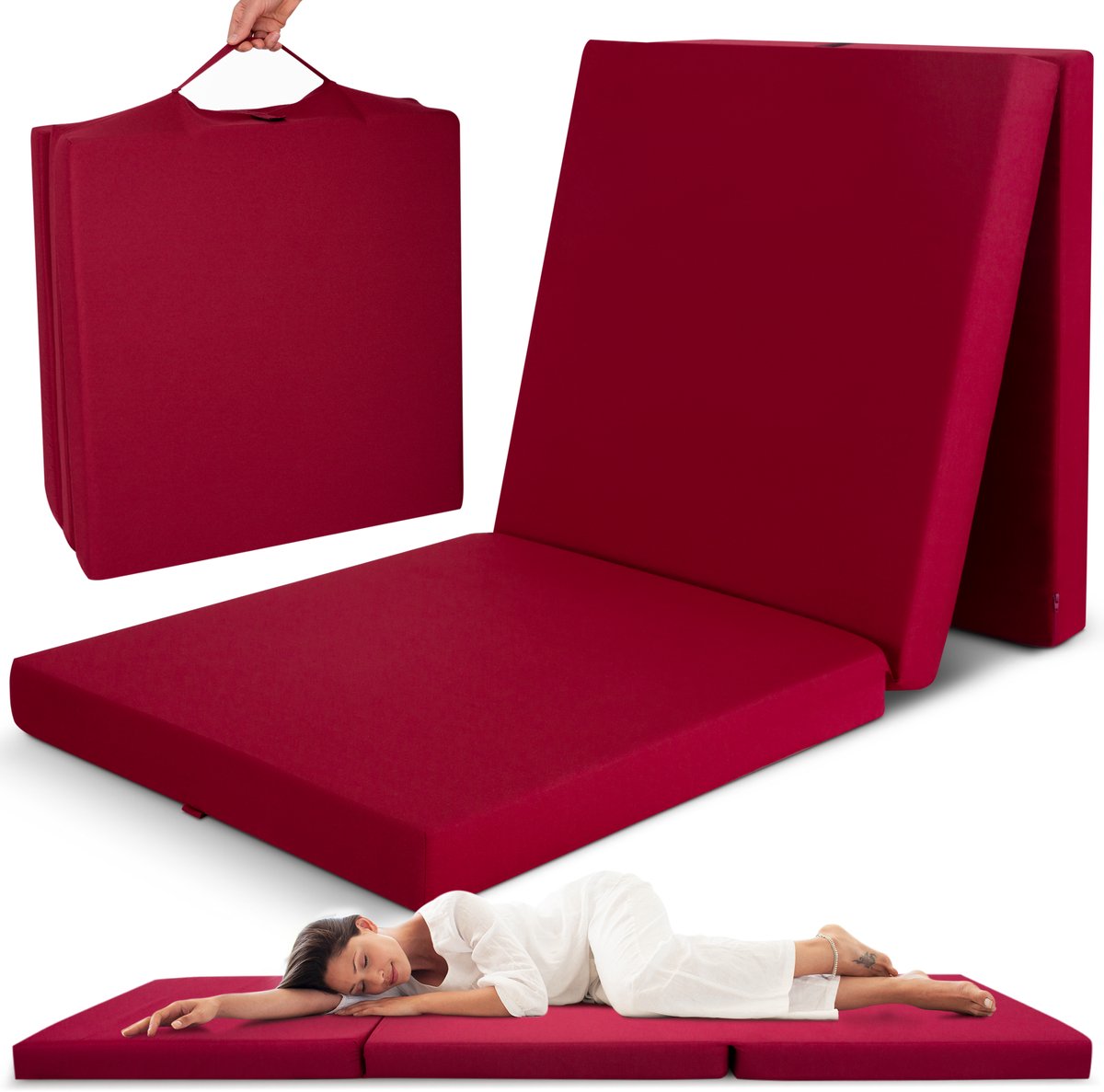 Beautissu Campix - opvouwbare matras 80x195 cm - reisbed matras & gastenmatras- zitblok opvouwbaar - rechthoekig in donkerrood donker rood