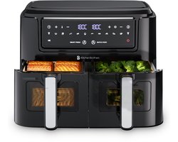 KitchenBrothers Dubbele Airfryer - 2400W - Dual Zone - 9L - Heteluchtfriteuse - Airfryer XXL - 2 x 4.5L - 10 Kookprogramma's - Zwart