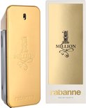 Gouden parfumflesje en bijbehorend doosje met '1 Million' logo.