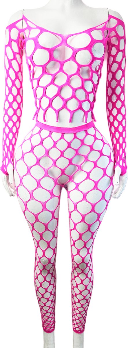 BamBella ® - Panty pak -Onesize - body suite set - Dames - Onesize - Erotische jumpsuit van kant erotische lingerie roze