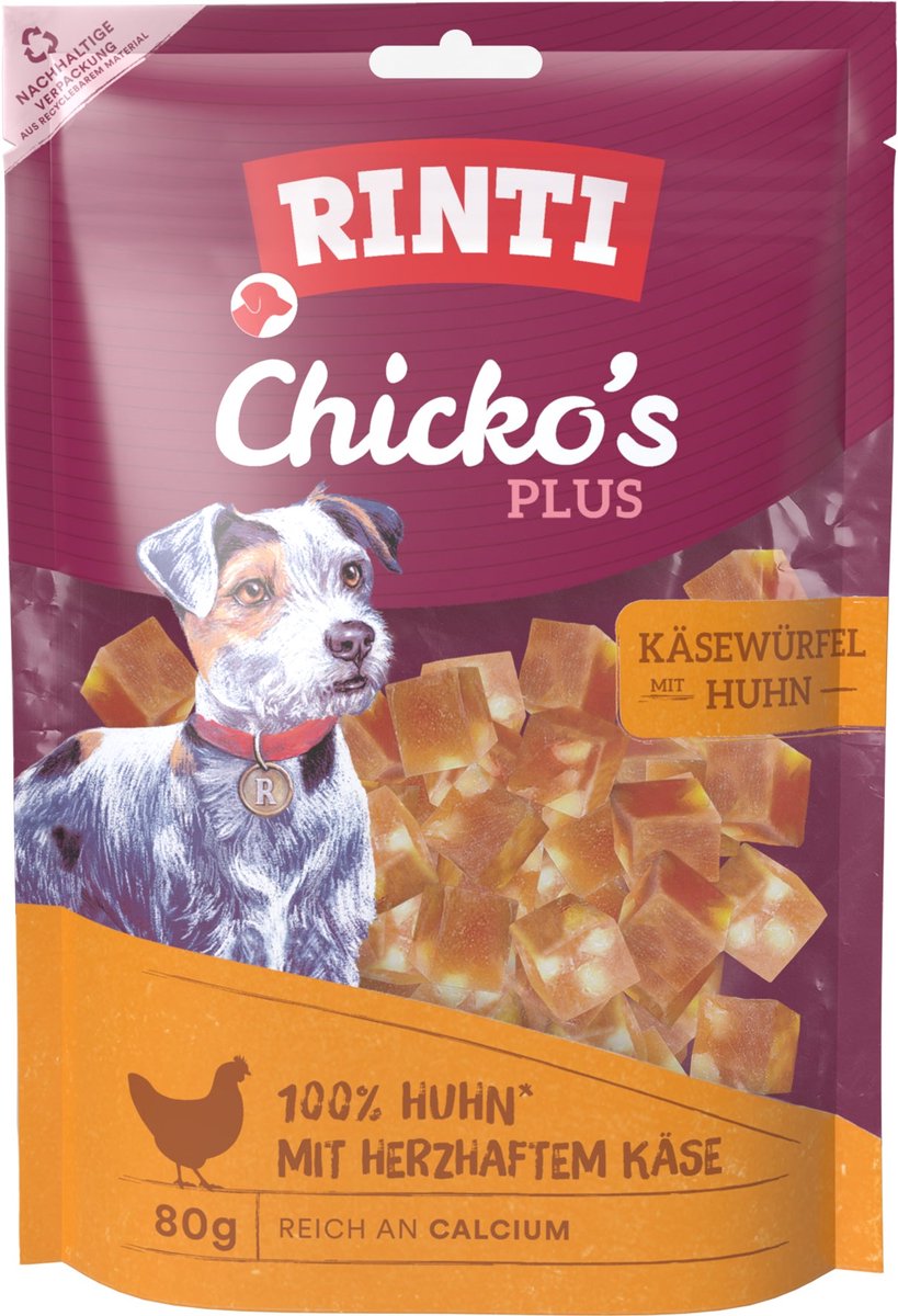 Rinti - Extra Chicko Plus 12x80g - Kaasblokjes met kip