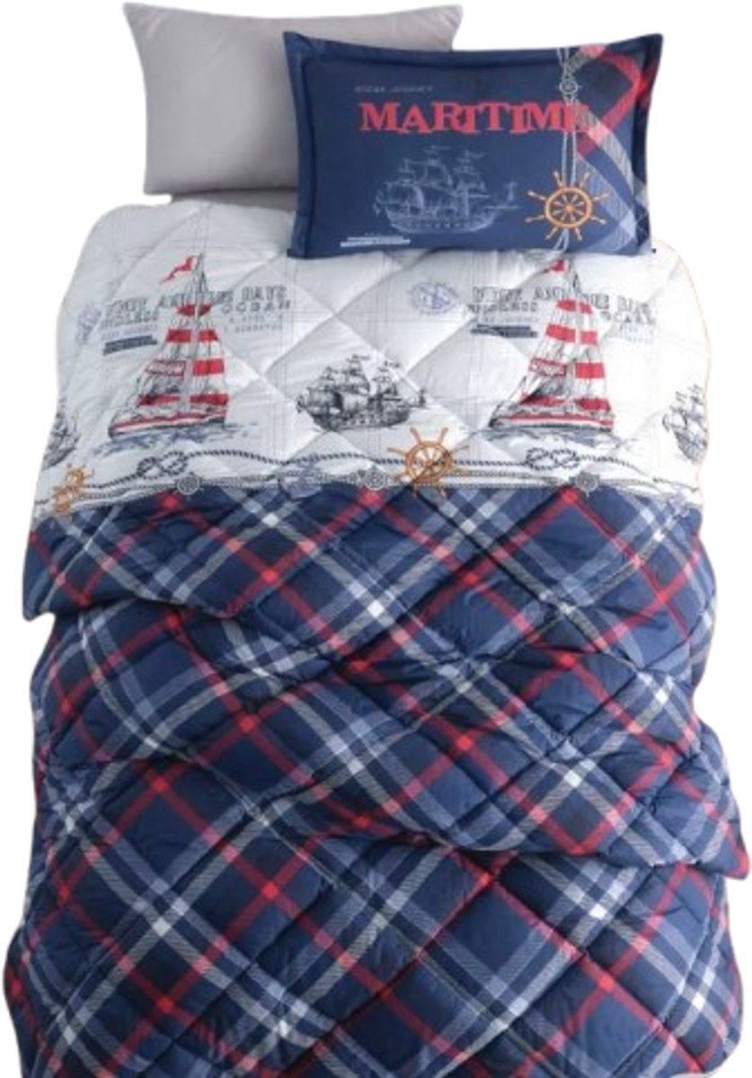decoware Kinderdekbedovertrek Maritime 140x220 cm - Katoen - Maritiem Thema - Met Kussensloop - Eenpersoons Blauw