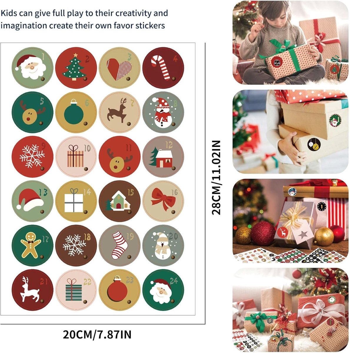 Adventskalender Cijfers,Stickers Adventskalender voor Kerstmis,10 Vellen Kerststickers Christmas Advent Kalender Number Stickers,Decoratieve Kerststickers,1-24 Cijfers Etiketten knutselen Kerstmis — afbeelding 6