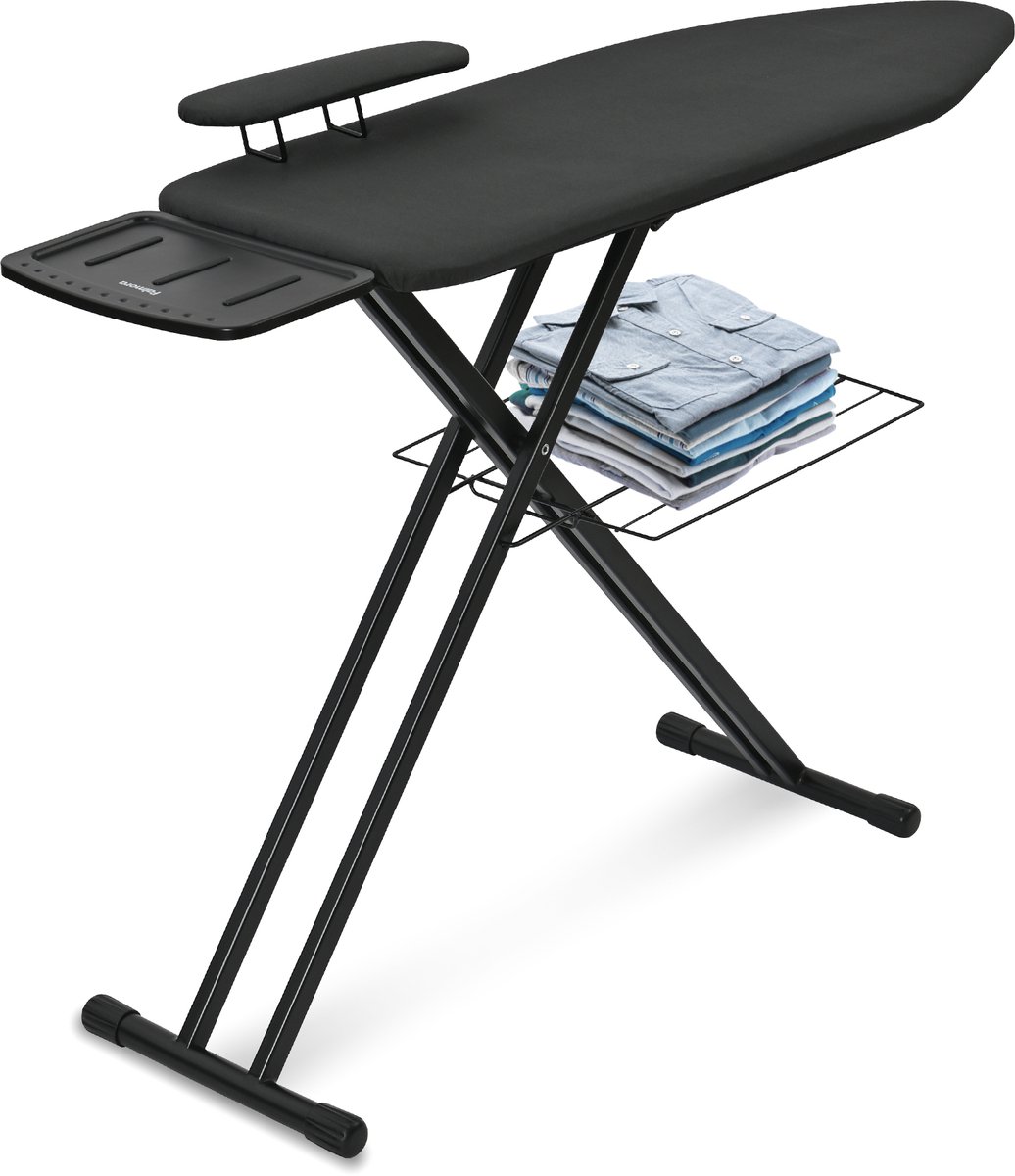 Falmora Strijkplank - Inklapbaar Met Stoomunithouder - Inclusief Mouwplank en Wasrek - Verstelbaar In 7 Hoogtestanden - 122 x 38cm - Midnight Black