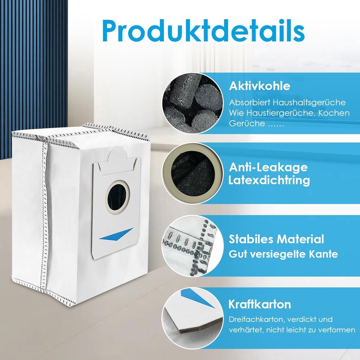 6 x stofzuigerzakken, Geschikt voor Ecovacs X2 / X2PRO 、X2OMNI 、X5 / X5 PRO、 X5 MAX/X2S（12.5 x 20CM）