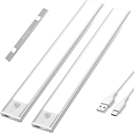 LED Kastverlichting - 2 Stuks - Bewegingssensor - Oplaadbaar via USB-C - Magnetisch & Zelfklevend - 30 CM - Draadloos - 3 Kleurstanden - Rheme