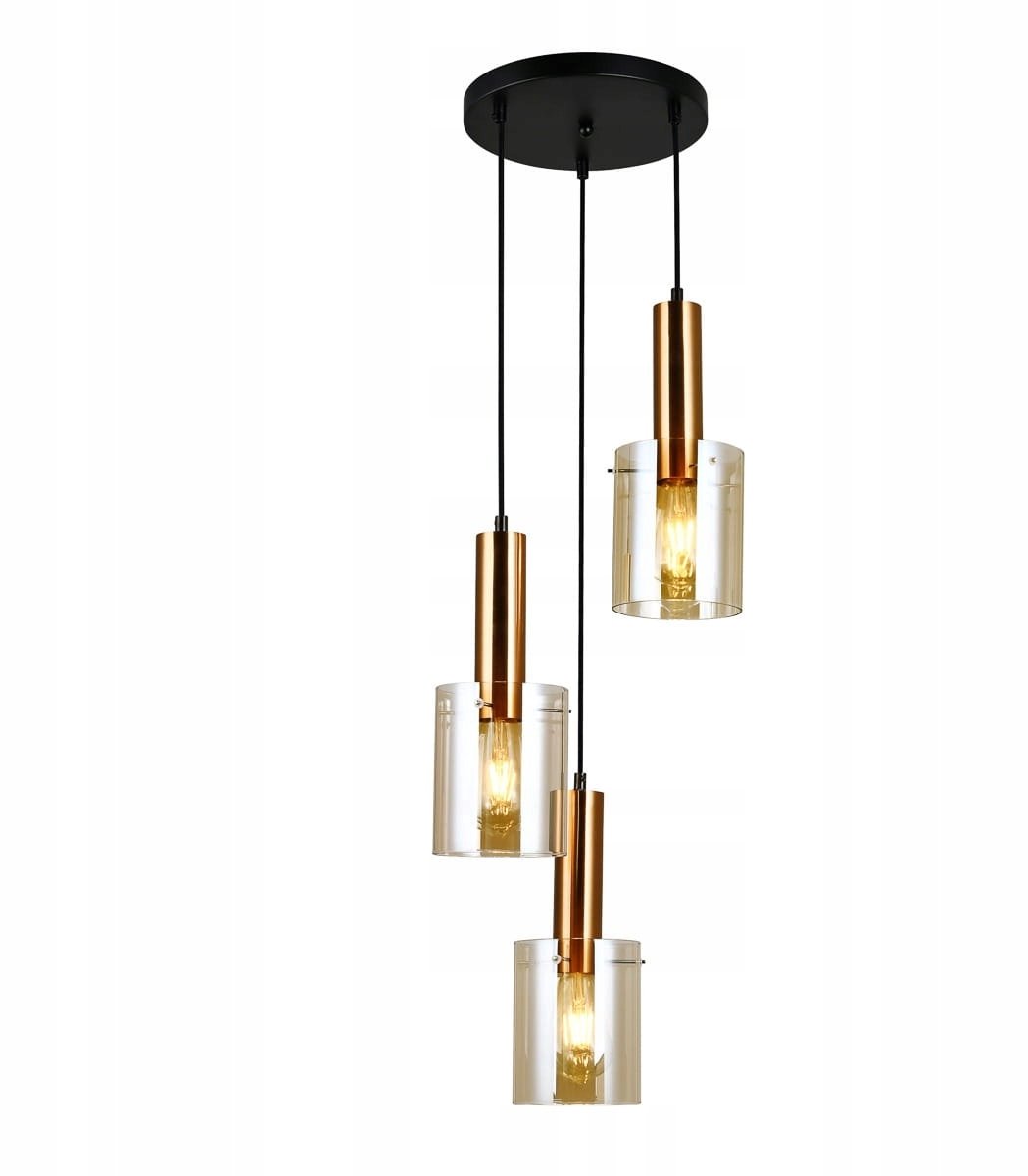Sardo Hanglamp 3-lichts Messing/Amber Glas - Verstelbare Hoogte