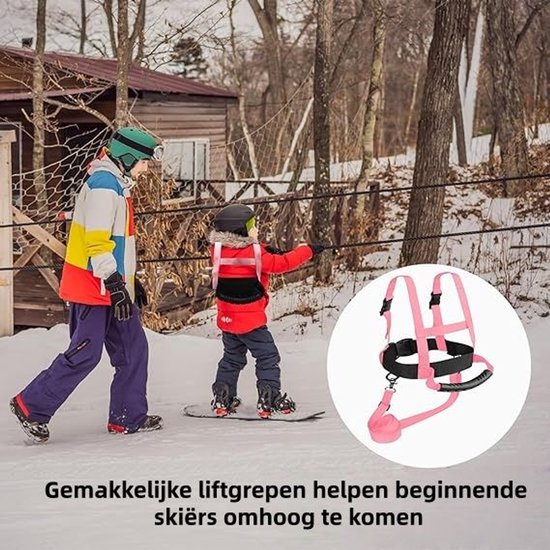 1 stuk - Skiuitrusting - Skiharnas voor Kinderen - Ski Trainingsriem voor Beginners - Veiligheidsgordij voor Sleeën en Leren Skiën - Adjustabele Hengel met Trekkoord - Roze van Sunbly — afbeelding 5