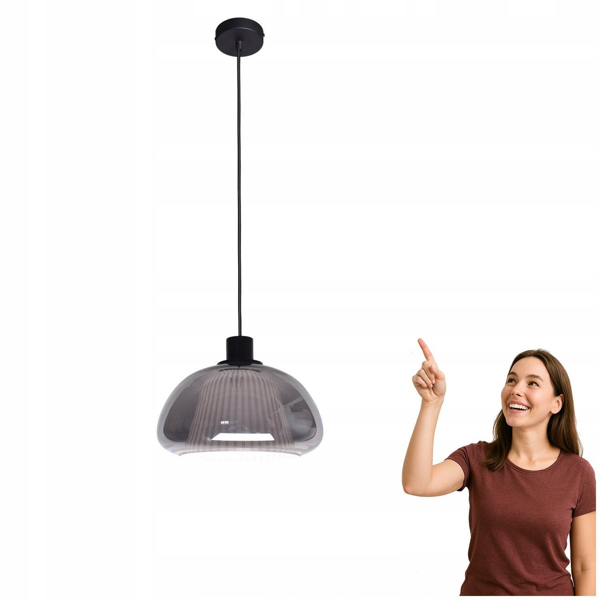 APIRO Hanglamp PND-84638-BK-SG - Zwart, Rookglas, E27