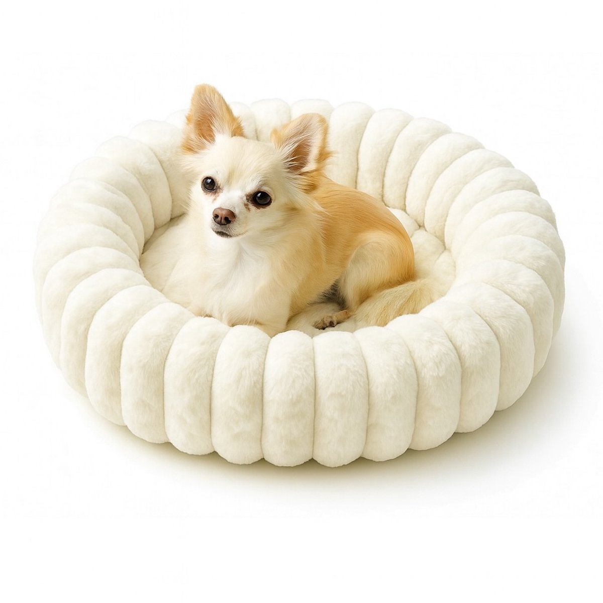 Pecco Donut ronde mand voor kleine hond en kat - 45 cm - Kattenmand rond - Wit rib