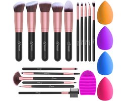 Bestope Make up Kwasten set met Beauty blenders 16 delig - Brush set - Kwasten reiniger - Borstels - Rosé Goud