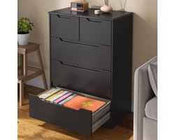 Xbro Ladekast – 5 Ruime Laden met Kantelbeveiliging – Commode Kast voor Slaapkamer, Woonkamer en Kantoor – 70 x 40 x 90 cm – Zwart