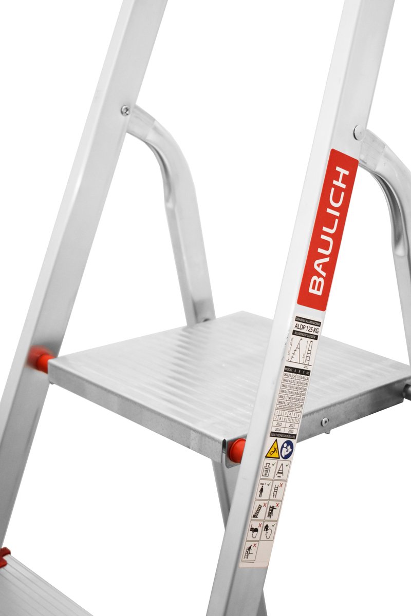Baulich Huishoudtrap Aluminium - 7 treden met plateau - Opvouwbare vouwladder met antislip treden - Draagvermogen 125 kg - Werkhoogte 340 cm - Stabiele geprofileerde voeten – foto 3