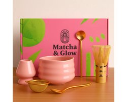 MatchaAndGlow Matcha Set – Compleet Matcha Starterset met Kom, Whisk, Matcha klopper, Lepel & Zeef – Roze Keramiek – Perfect voor Matcha Latte & Theeceremonie