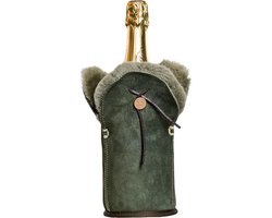 Kywie® champagnekoeler van schapenvacht – wijnkoeler - 100% natuurlijk – 0,75l – temperatuurbehoudend - geschikt voor champagne, wijn, bourgogne, waterflessen - Kaki suède