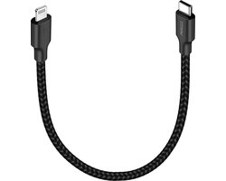 Oplaadkabel geschikt voor usb C naar Lightning - 30cm kort & stevig nylon - Zwart - Phreeze