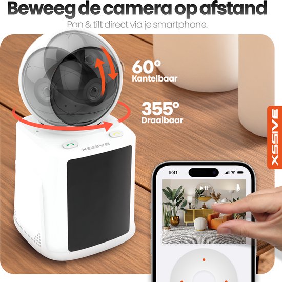 Xssive - WiFi Camera - Binnen Camera met Belfunctie, Scherm en App - IP Camera met Videobellen - Ideaal als Senioren Camera, Babyfoon & Huisdiercamera (Hondencamera) - Full HD - Pan-Tilt - Draaibaar 360 Graden - Nachtzicht - Zonder Abonnement van Xssive — afbeelding 4