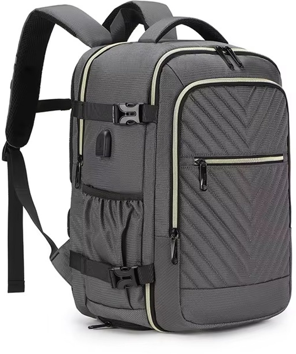 Sjtoer Rugzak Laptoprugzak - Schooltas - Grijze Waterdichte Rugzak Inclusief Usb Oplaadstation - Reistas - vliegtuigtas - Laptop tas 17.3 inch voor dames en heren - 36L - Grijs - Perfect Cadeau voor Valentijn - Vaderdag - Moederdag - Verjaardag