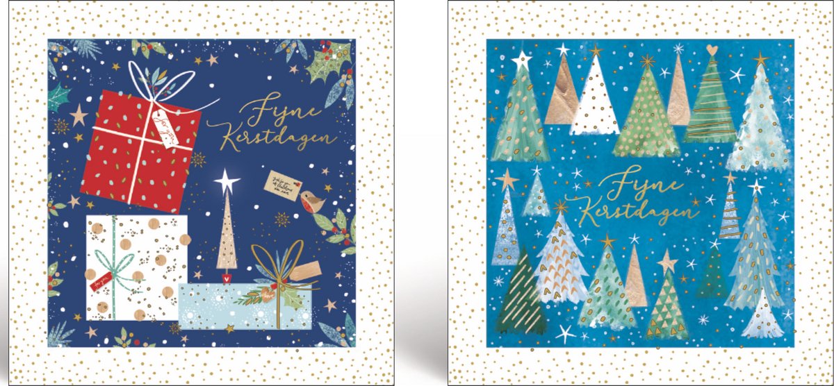 Kerstkaarten Box Kerstboom Blauw en Rood