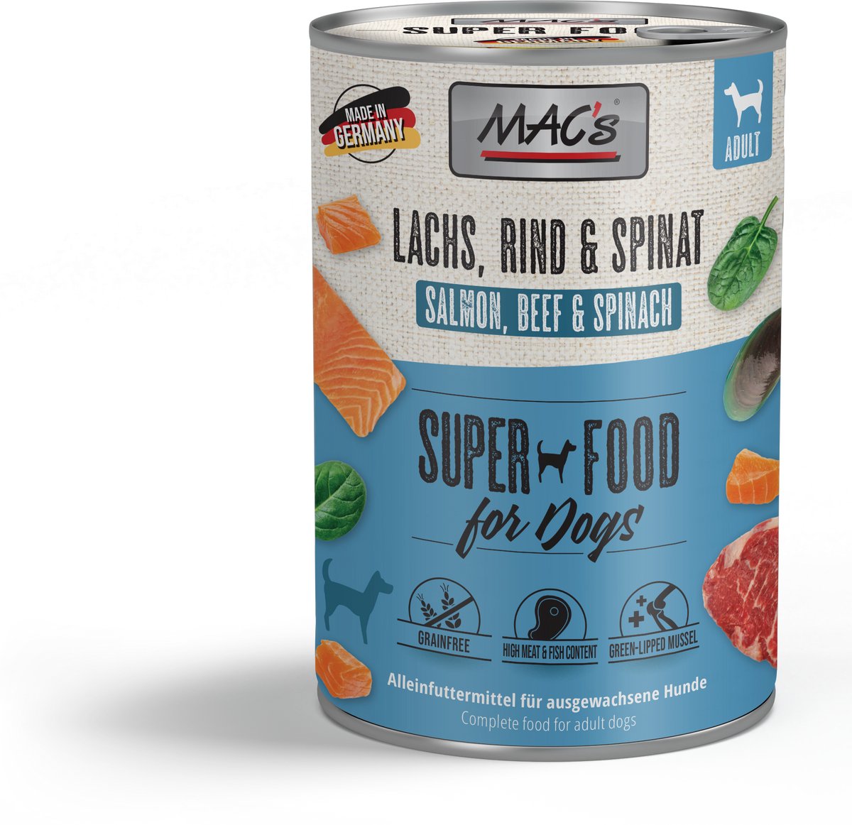 MACs MAC's Hondenvoer Natvoer Blik - 96,9% Zalm & Spinazie- 6 x 400g