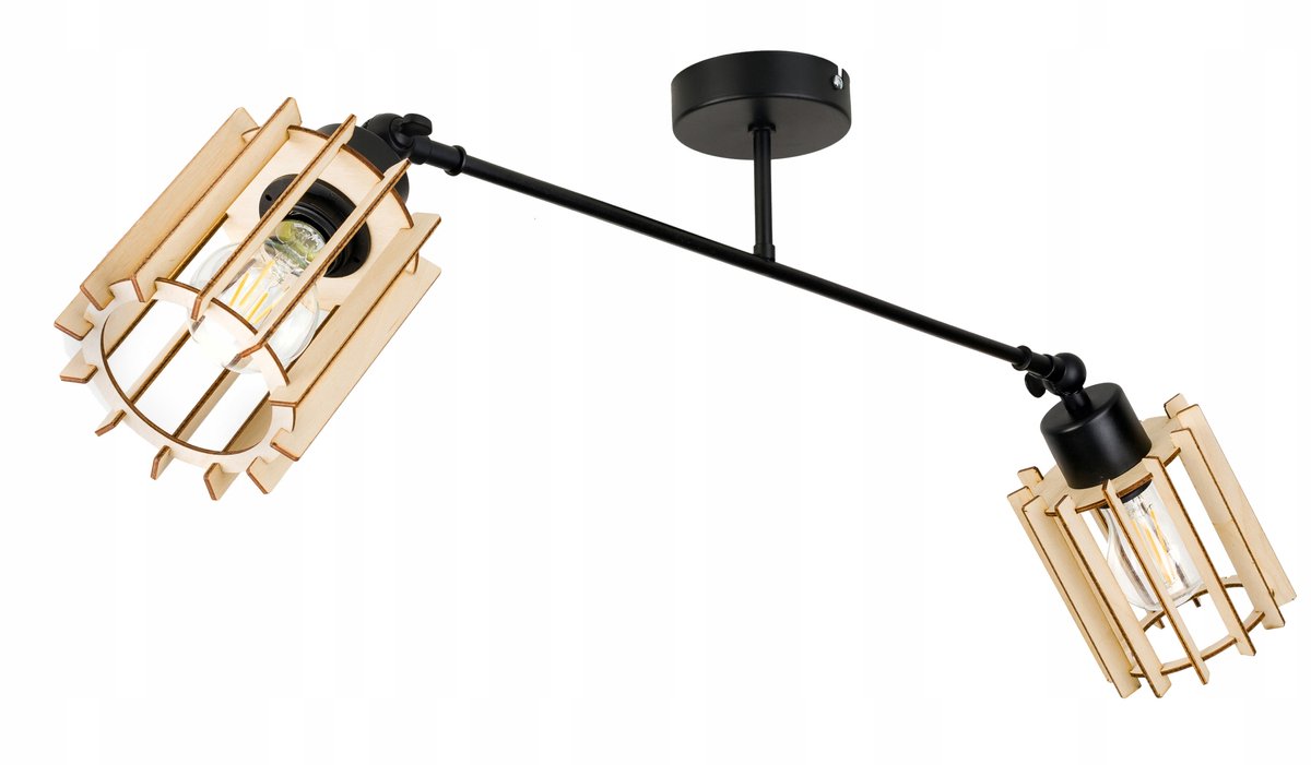 Loft Hanglamp E27 met Houten Cilinder Kappen - Zwart