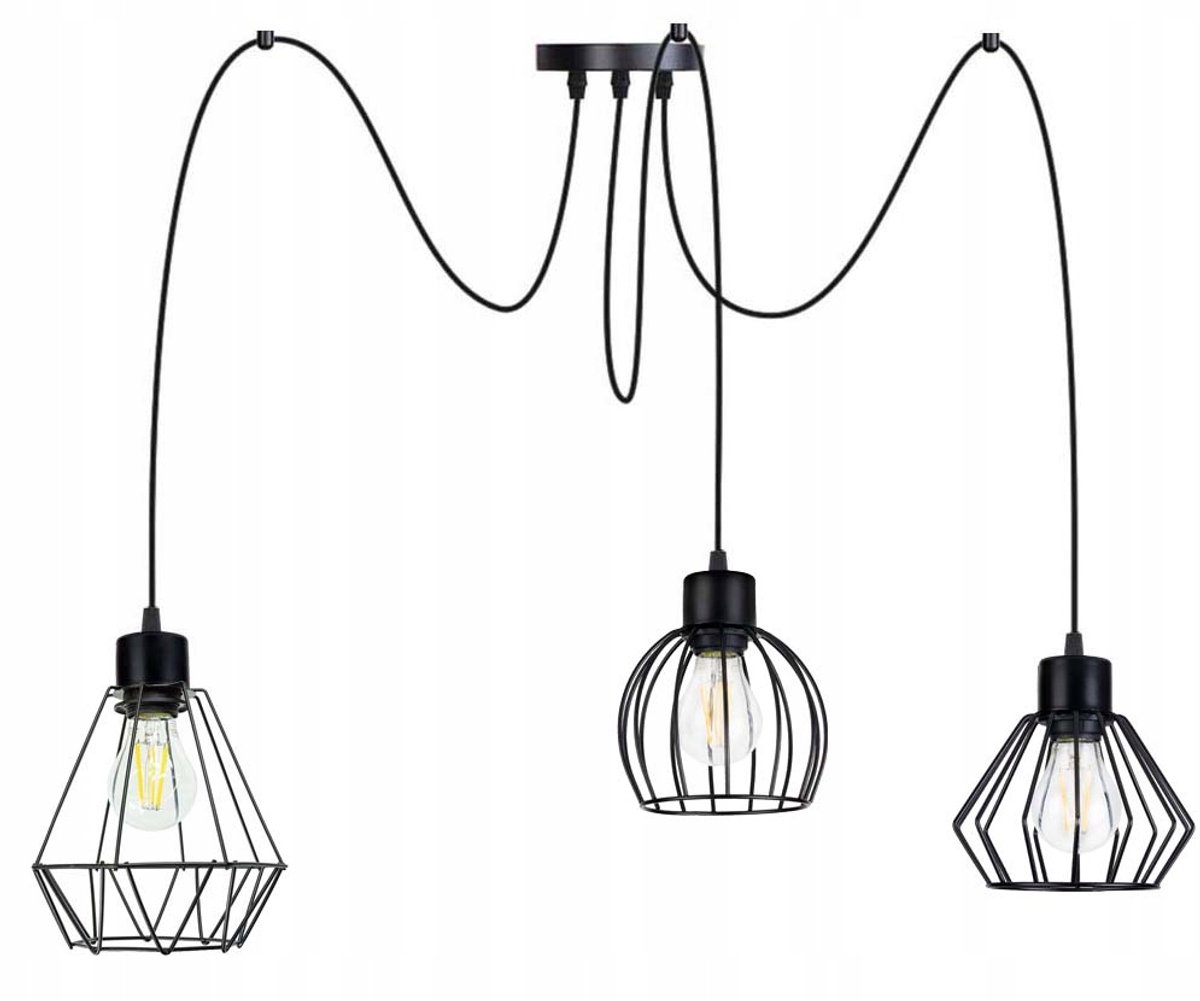 Hanglamp ZWIES Loft met 3 E27 kappen - Zwart Metaal