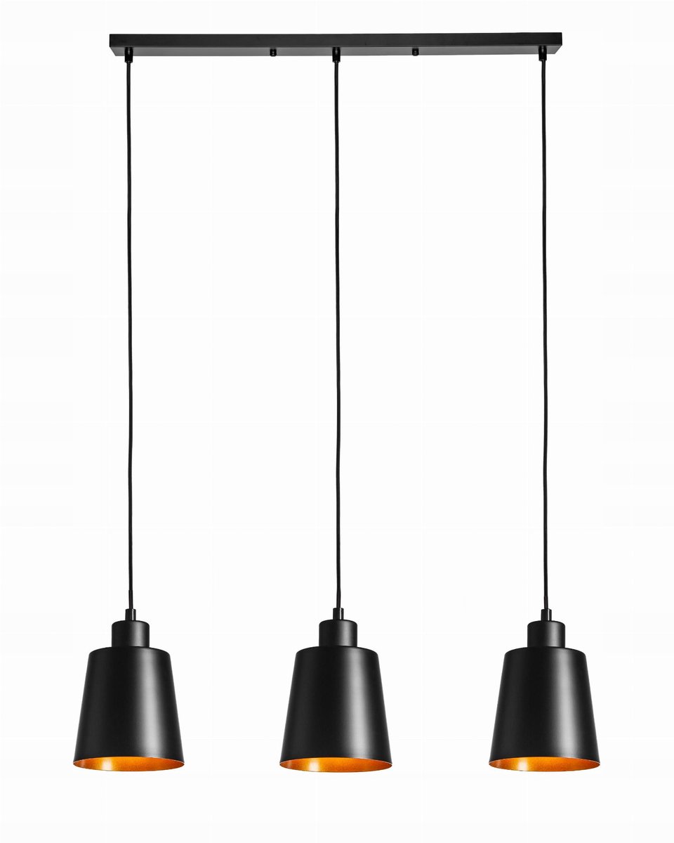 Driepunts hanglamp zwart goud kegel - Loft design