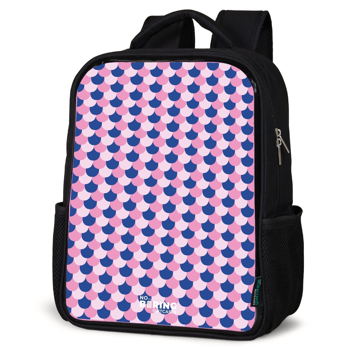 NoBoringSuitcases.com® - Rugzak zwart meisjes - Schooltas meisje - NoBoringSuitcases.com® - Rugzak zwart - Schooltas jongen & meisje - Schubben - Patroon - Blauw - Roze - Rugtas voor school - Boekentas kind - Schoolrugzak - Kinderrugzak