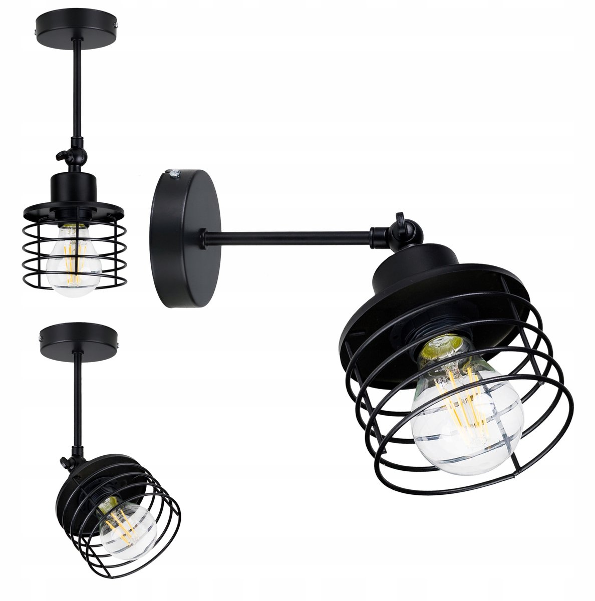 Industriële Wandlamp Loft Metaal Veer E27 Zwart