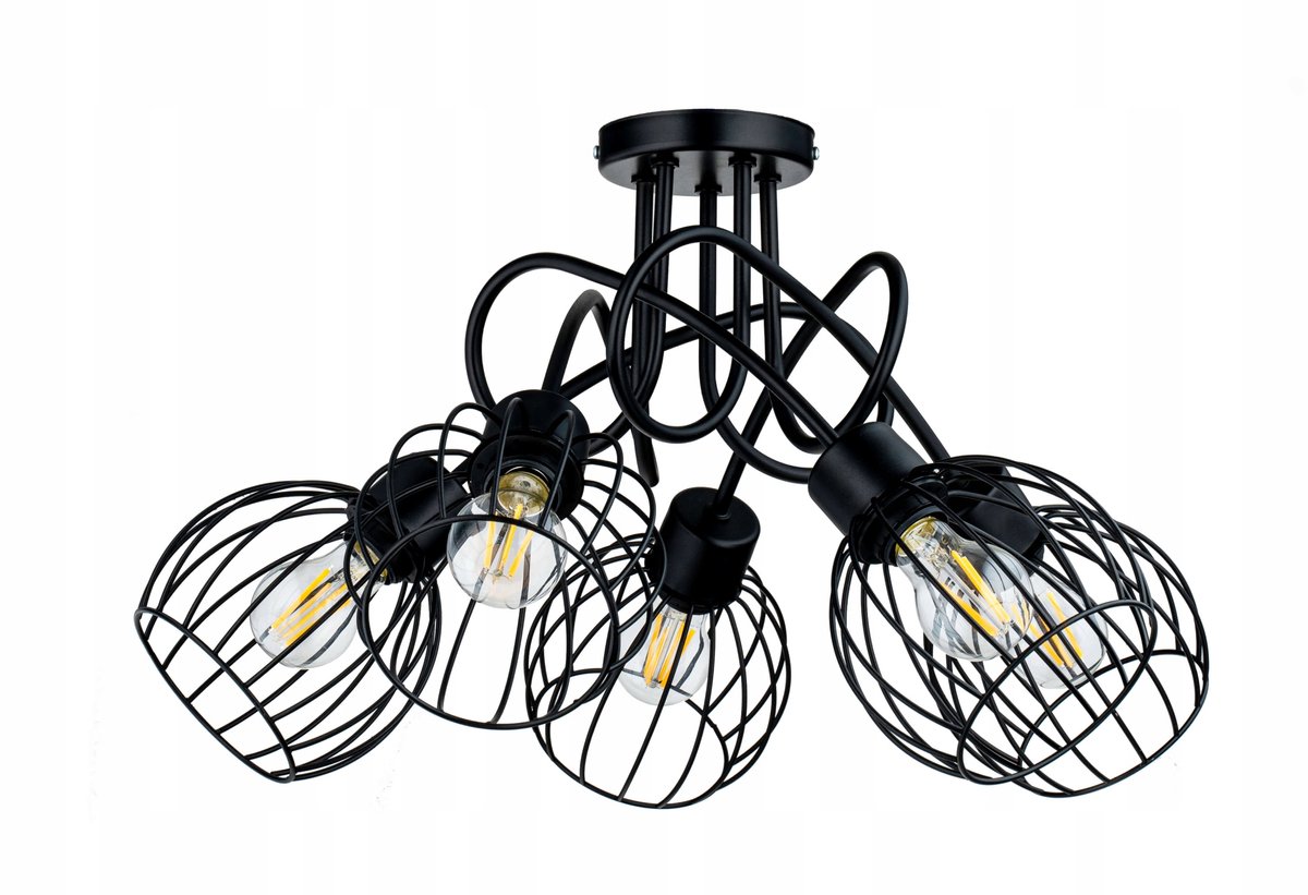 Loft Hanglamp Metaal Draad Bol Zwart 5xE27