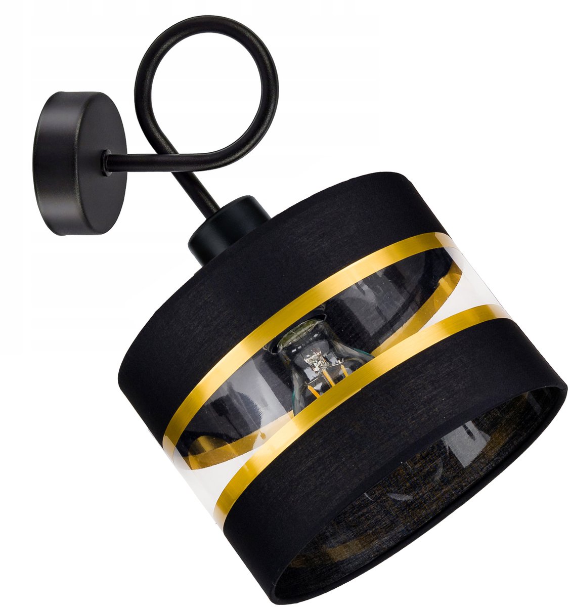 Wandlamp E27 Loft Stijl met Stoffen Kap en Gouden Strepen (20cm)