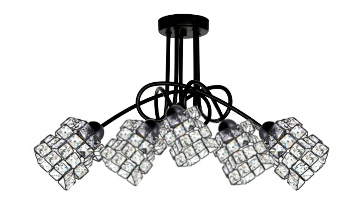 SPELL Hanglamp Zwart Kristal 5x E27 - Stijlvolle Verlichting