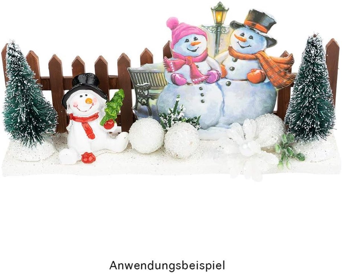 Set van 4 Sneeuwpop Beeldjes – 3 tot 4,5 cm Hoog | Mini Kerstdecoraties voor Tafel, Boom of Dorpje
