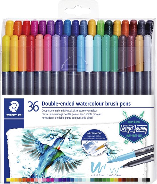 Stylo double pinceau avec pointe pinceau - lot de 36 pièces