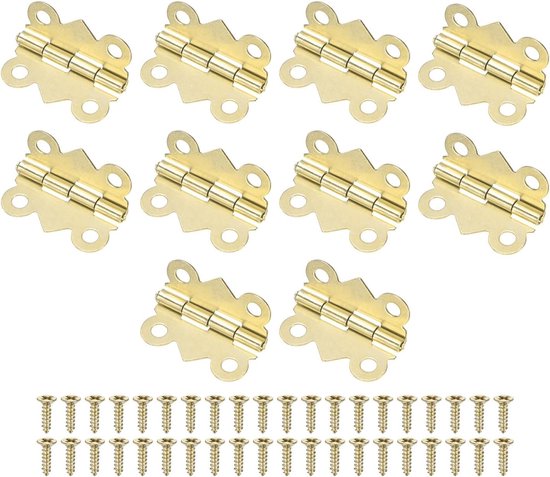 Lot de 10 mini charnières pliantes - Charnières en fer galvanisé de 20 mm - Ouverture à 180° - Pour petites portes intérieures/caisses en bois - Charnières de porte miniatures résistantes - Vis incluses