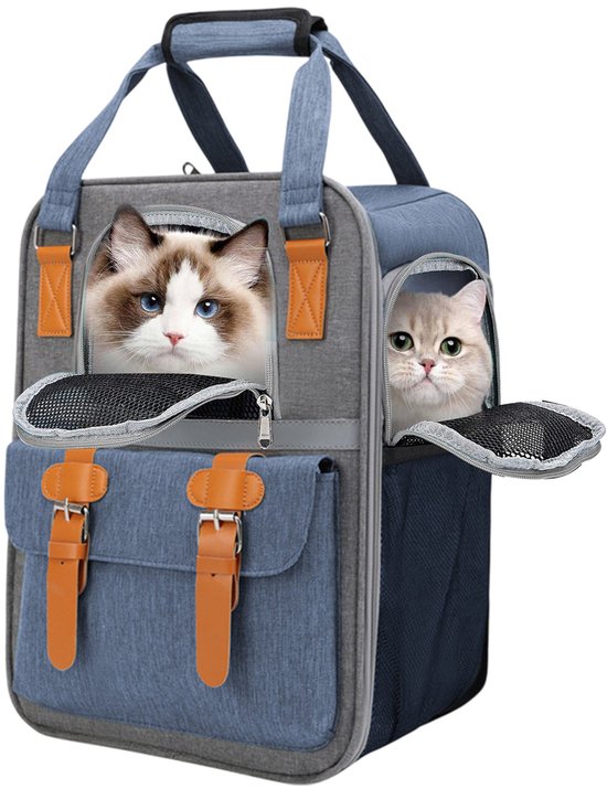Sac de transport MAGICSHE pour chat - Sac à dos pour chien - Cage de transport Chats - 41 x 30 x 21 Cm - Jusqu'à 7 kg - Cage de transport pour chien - Pliable, imperméable, Oxford- Tissu Blauw