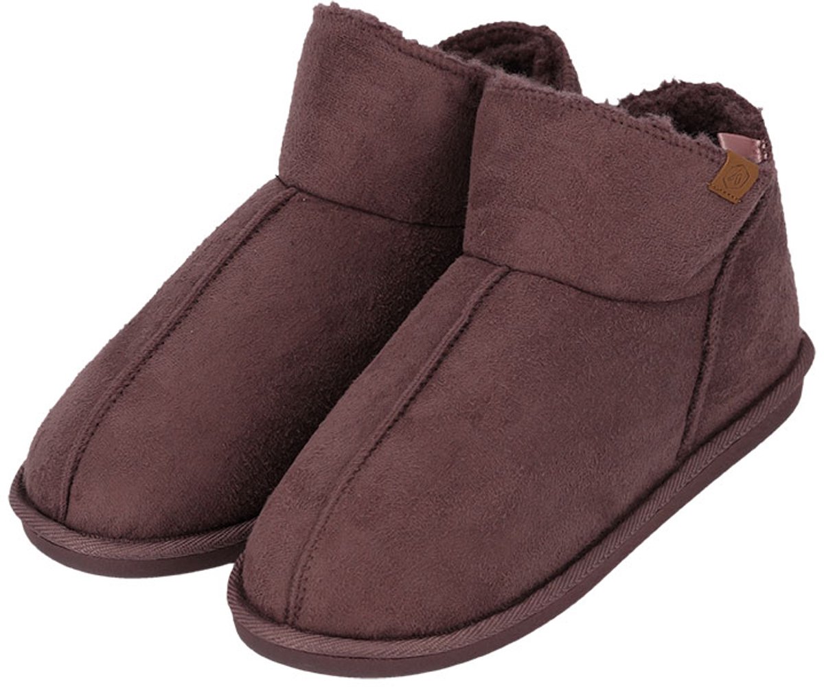 Heat Essentials - Suede Pantoffels Dames - Plum Paars Bruin - 39/40 - Dames Pantoffels - Sloffen Dames - Ook Als Heren Pantoffels Beschikbaar